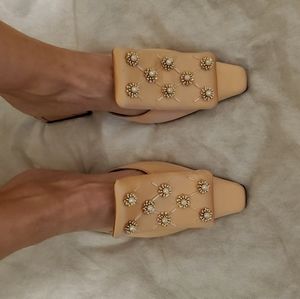MARNI Embellished Blush Satin Slip ons 38